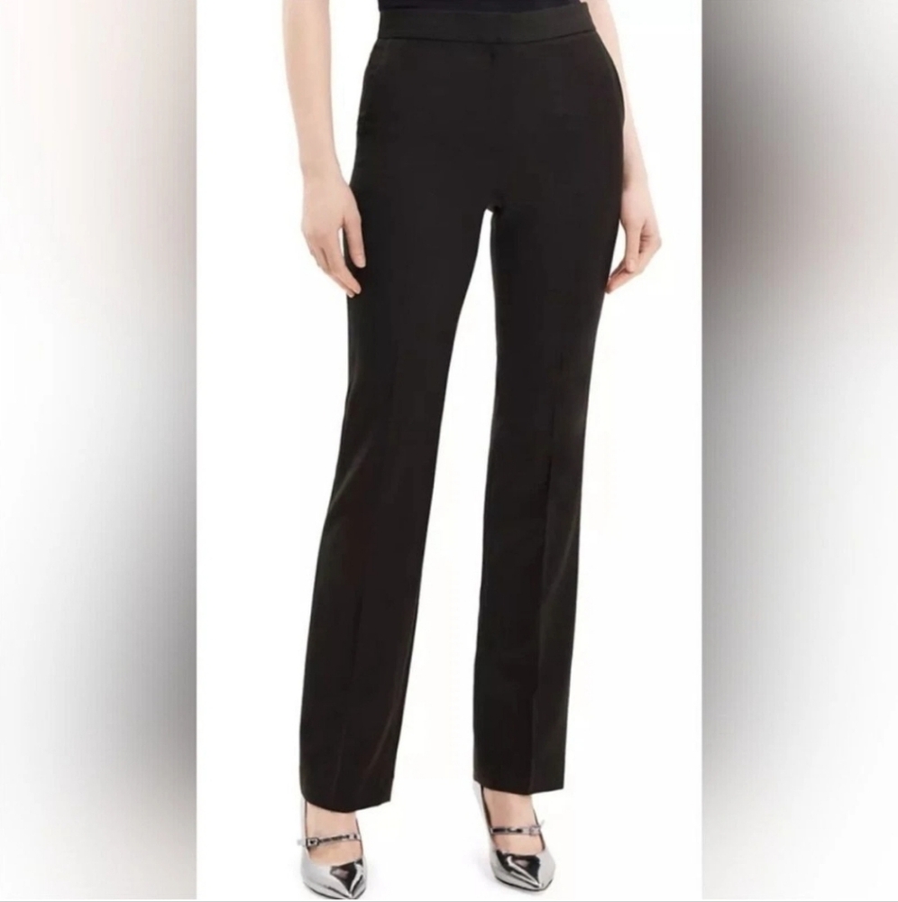 Theory Rosel Black Pleated Wool Blend Trousers